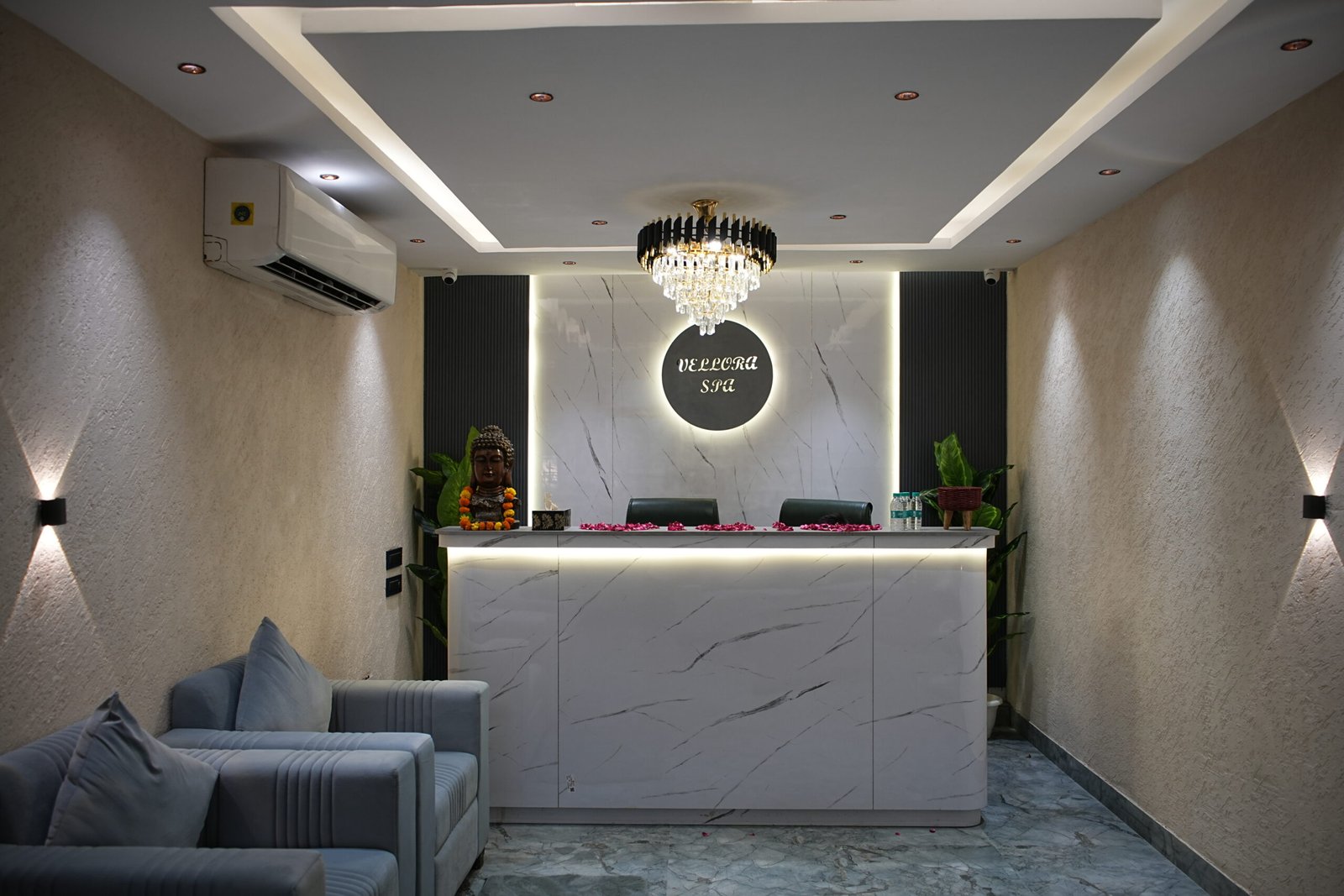 Facial treatment in progress at Vellora Spa.