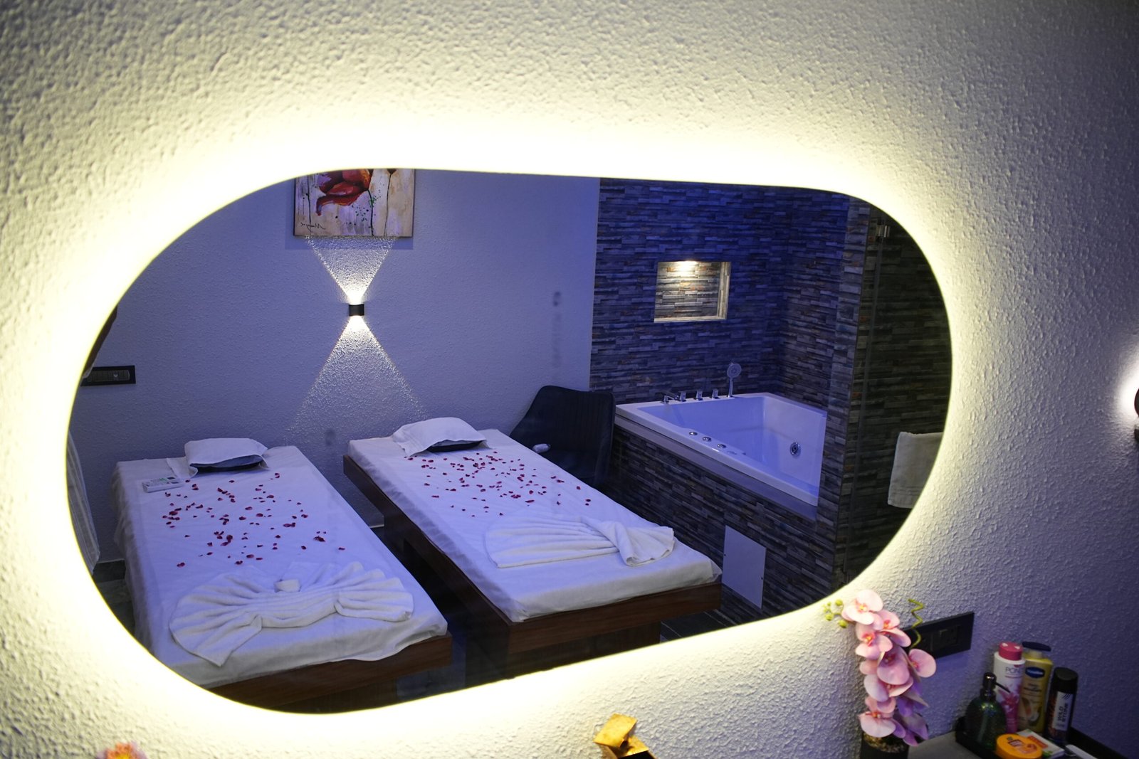 Close-up of essential oils at Vellora Spa.