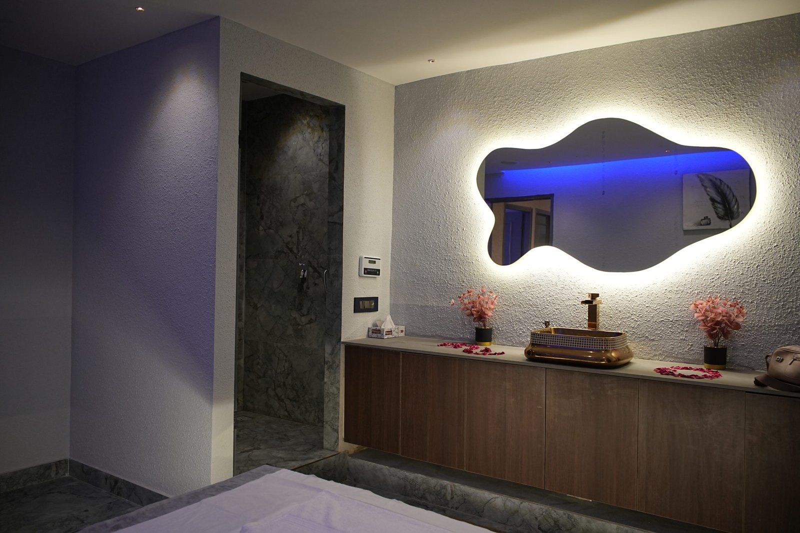 Spa reception with warm lighting